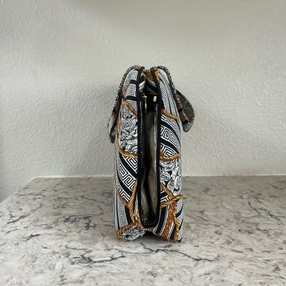 Oscar de la Renta Black and White Cosmetic Bag with Geometric Design